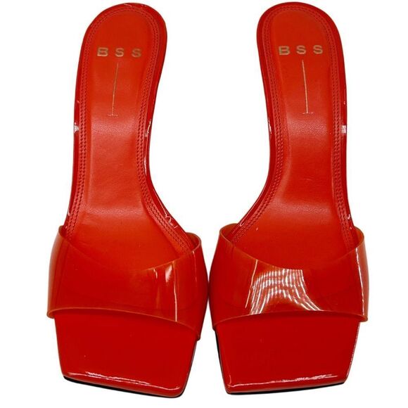 Black Suede Studio Transparent Square Toe Charlie Heel Orange 37.5, US 7.5 - Picture 2 of 10